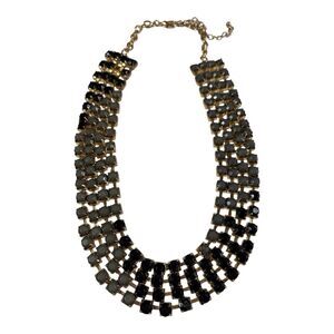 Goldtone Black and Gray Bead Bib Necklace Statement Choker Fashion Jewelry